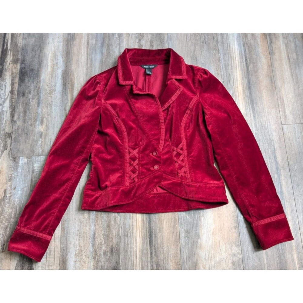 White House Black Market Red Velvet Blazer Size 6 Cropped Corset Detail Goth